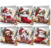 6 Diamond Painting Kerstkaarten - 15x15cm - Christmas kaarten met enveloppen - Diamond painting complete set