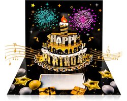 YYchan Popupkaarten - 3D Verjaardagskaart met Muziek en LED Licht - Interactieve Blaasbare Kaars - Zingende Pop-up Kaart Taart Ballonnen Vuurwerk - Happy Birthday Verrassing voor Kinderen en Volwassenen