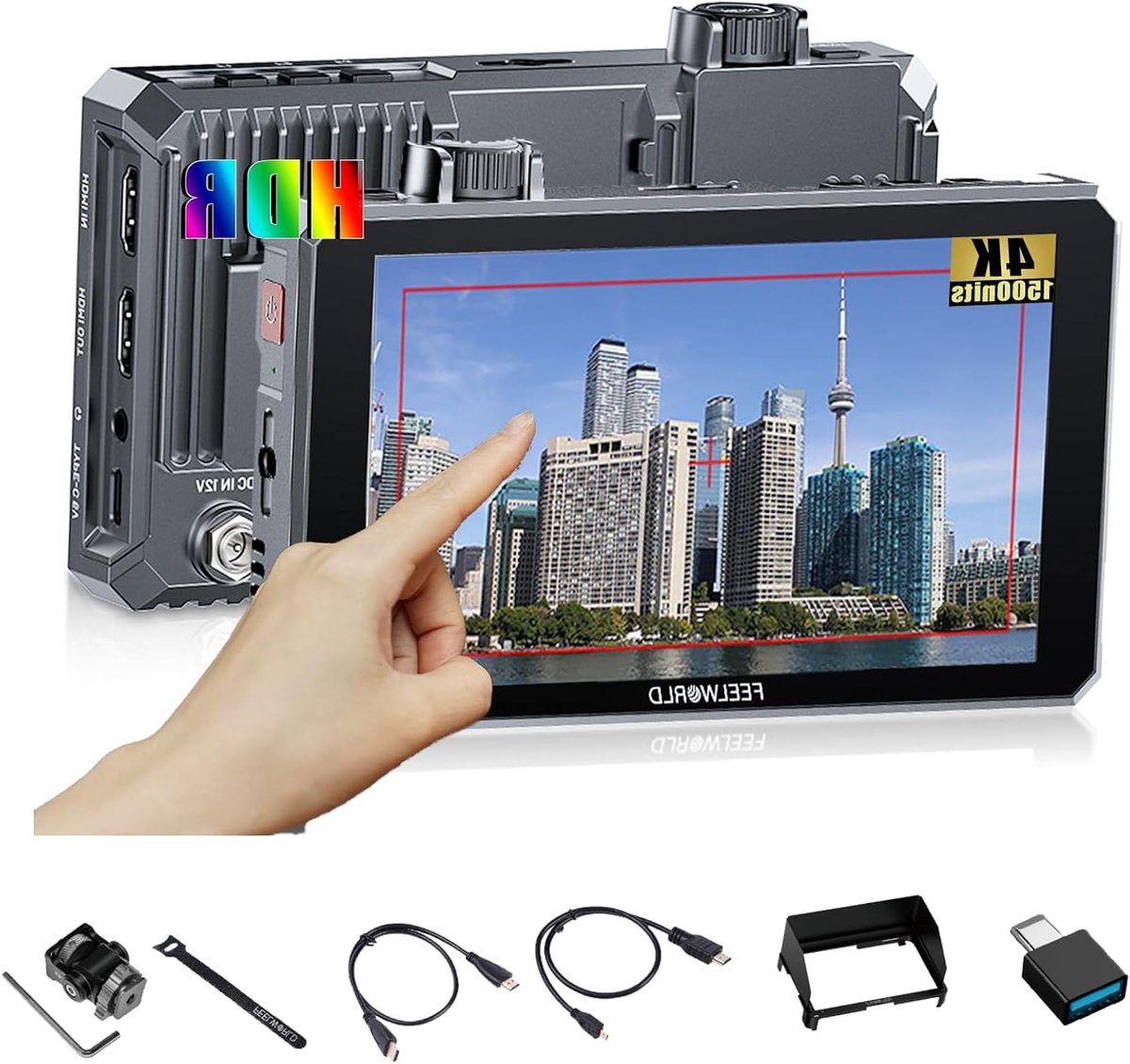 Camera Monitor - Velmonitor Field Monitor - Videobewerking op locatie - 1500 nits Hoge Helderheid - 6 inch - Zwart