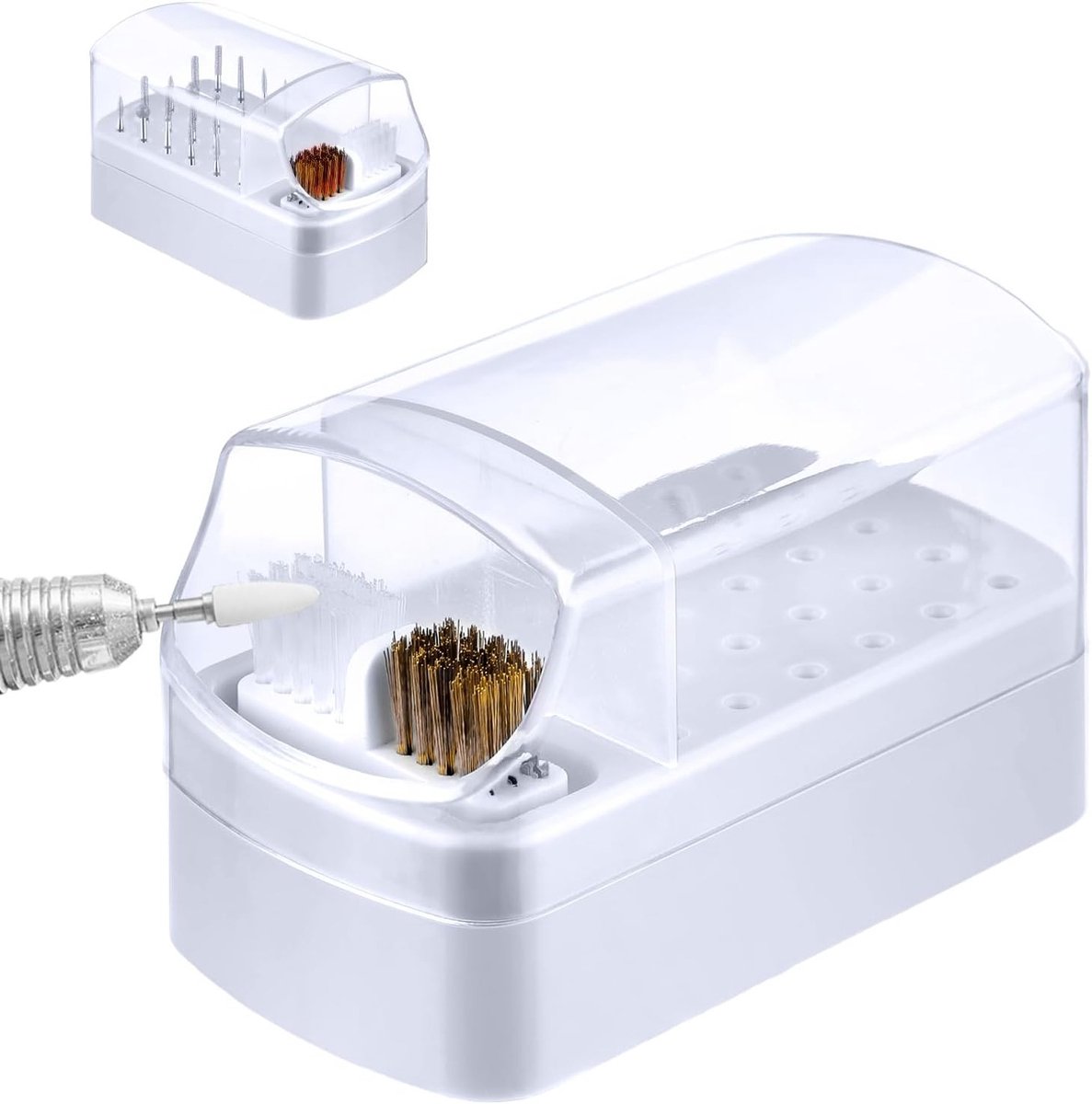 2-in-1 Nageldraaier Houder met 30 Gaten - Stofdichte Organizer met Verwijderbare Schoonmaakborstel voor Nagelstudio, Schoonheidssalon en Thuisgebruik