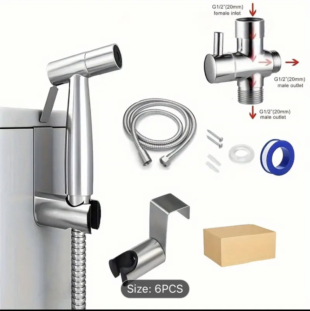Bidet Handdoucheset - Douchekoppen - Handdouche met Slang - RVS Bidet Set - Zilver