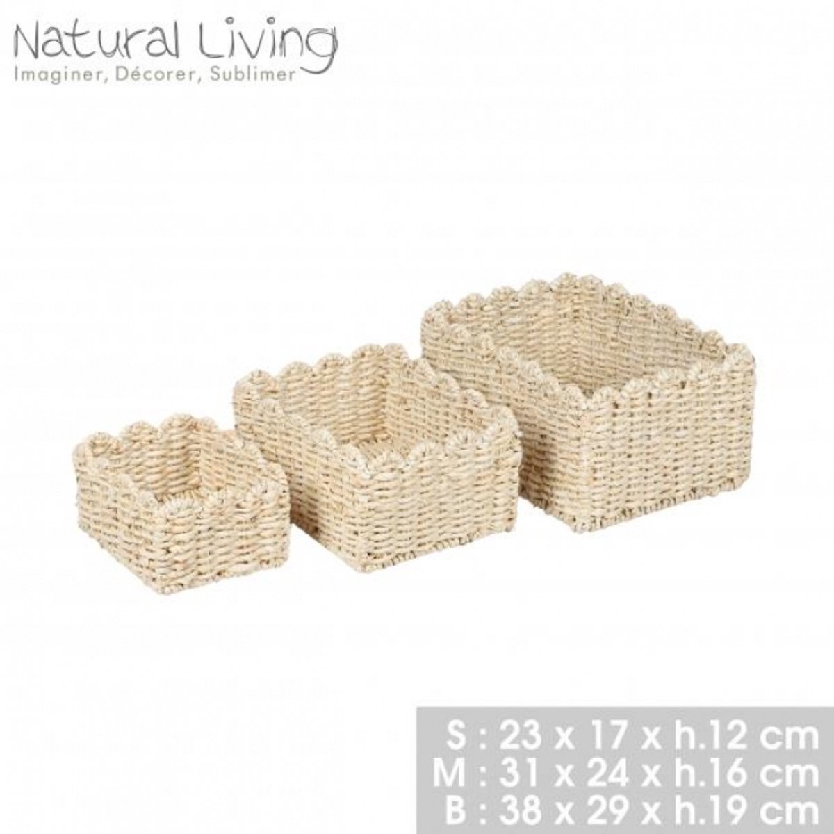 "NATURAL LIVING" set van 3 manden van papierkoord