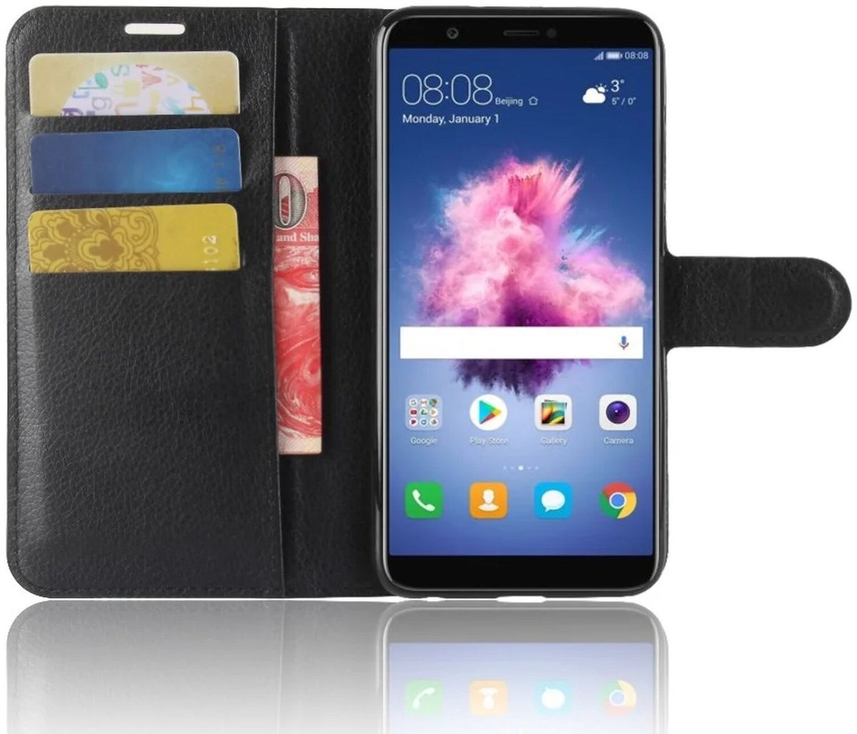 Huawei P Smart Hoesje met Kaarthouder Zwart
