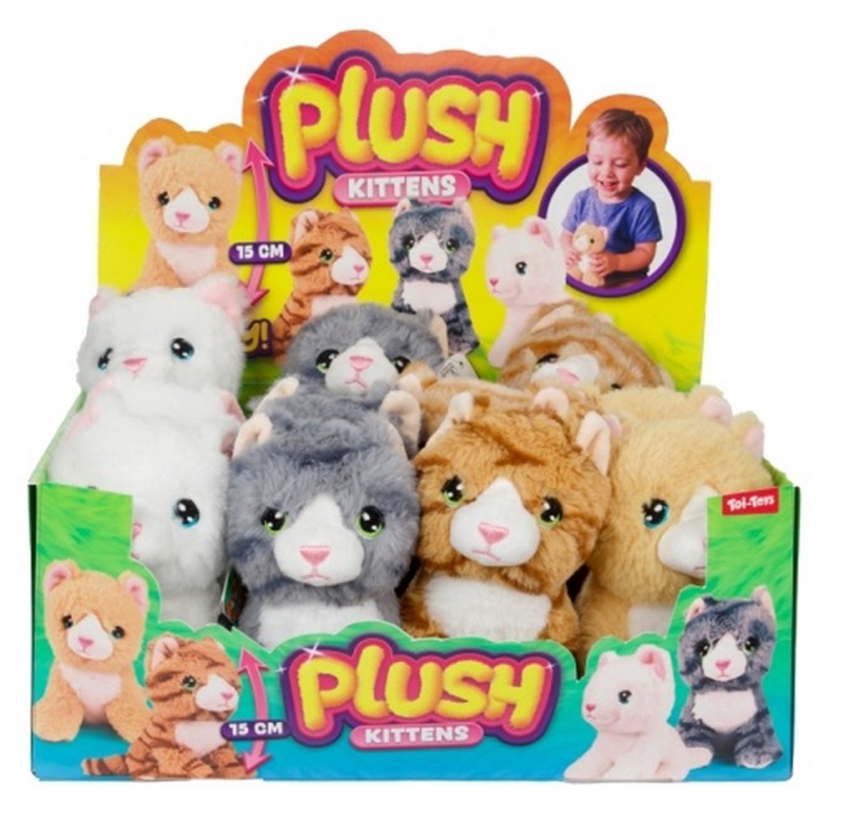 Toi-Toys pluche katten knuffels 15 cm - set van 12 stuks display.