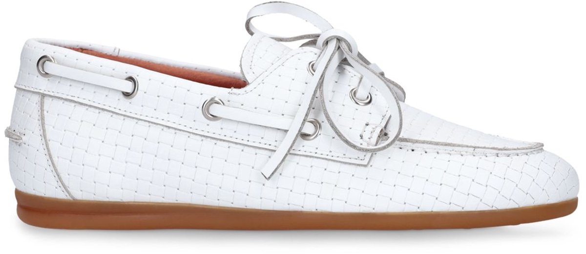 Manfield - Dames - Witte geweven boatloafers - Maat 38