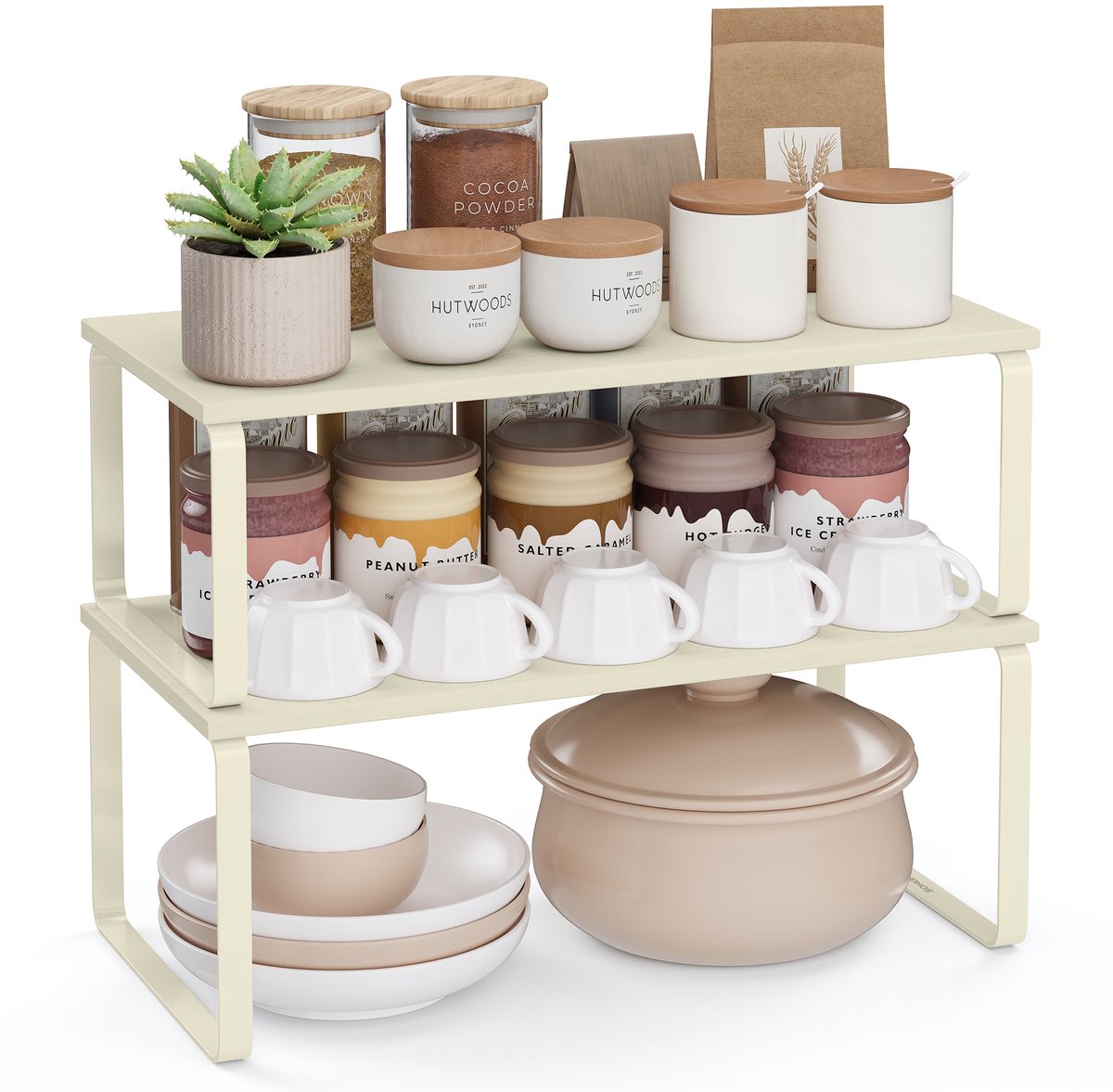 SONGMICS - Kruidenrek - Kruidenrek 2-Delig - Uitbreidbare Keuken Organizer - Stapelbaar Metaal en Hout