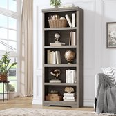 Hoge Boekenkast met 5 Planken - Grijs Open Vakkenkast met Verstelbare Planken - Opbergkast voor Woonkamer, Kantoor & Slaapkamer - ca. 175 cm Hoog