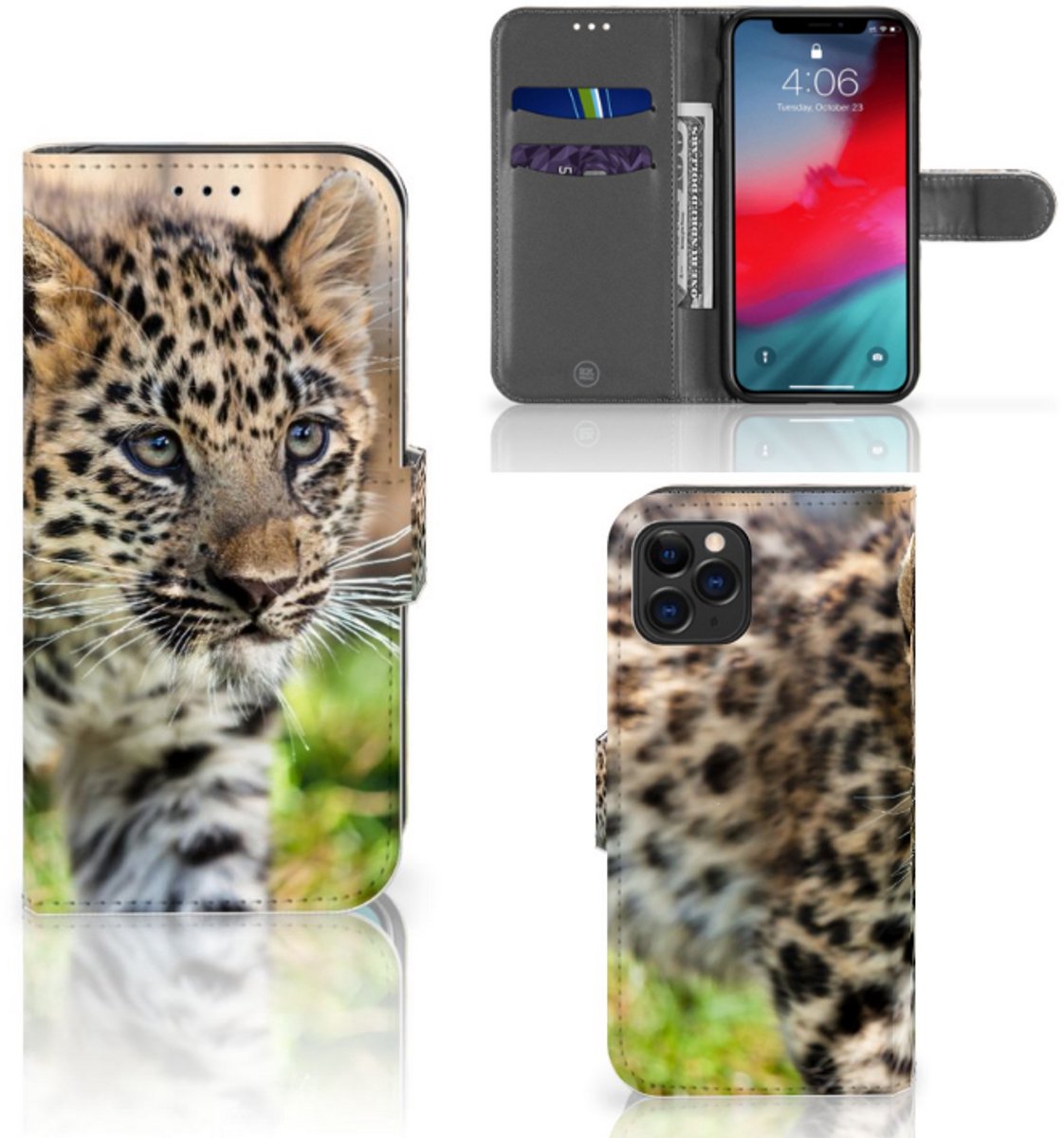Apple iPhone 11 Pro Telefoonhoesje met Pasjes Baby Luipaard