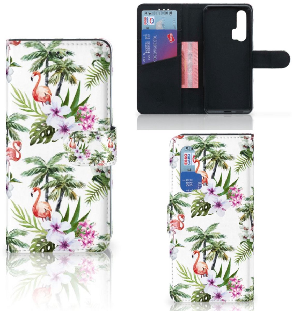 Honor 20 Pro Telefoonhoesje met Pasjes Flamingo Palms