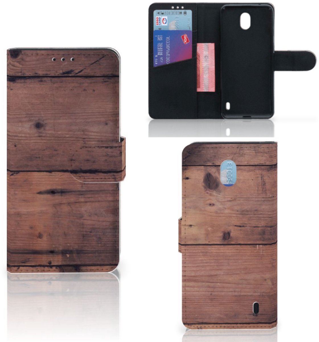 Nokia 1 Plus Book Style Case Old Wood