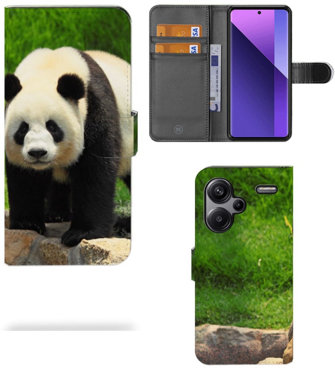 Xiaomi Redmi Note 13 Pro Plus Telefoonhoesje met Pasjes Panda