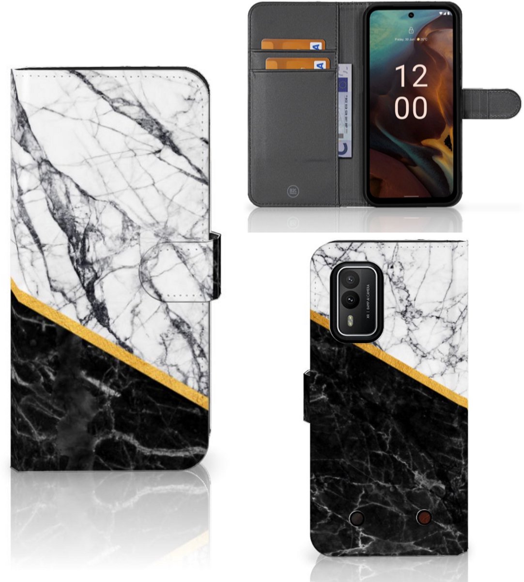 Nokia XR21 Bookcase Marmer Wit Zwart - Origineel Cadeau Man