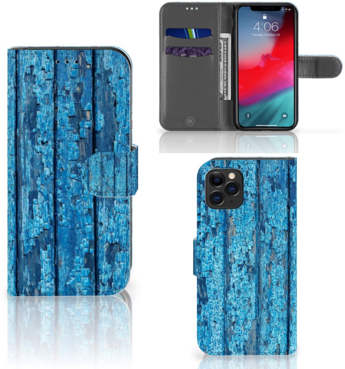 Apple iPhone 11 Pro Book Style Case Wood Blue