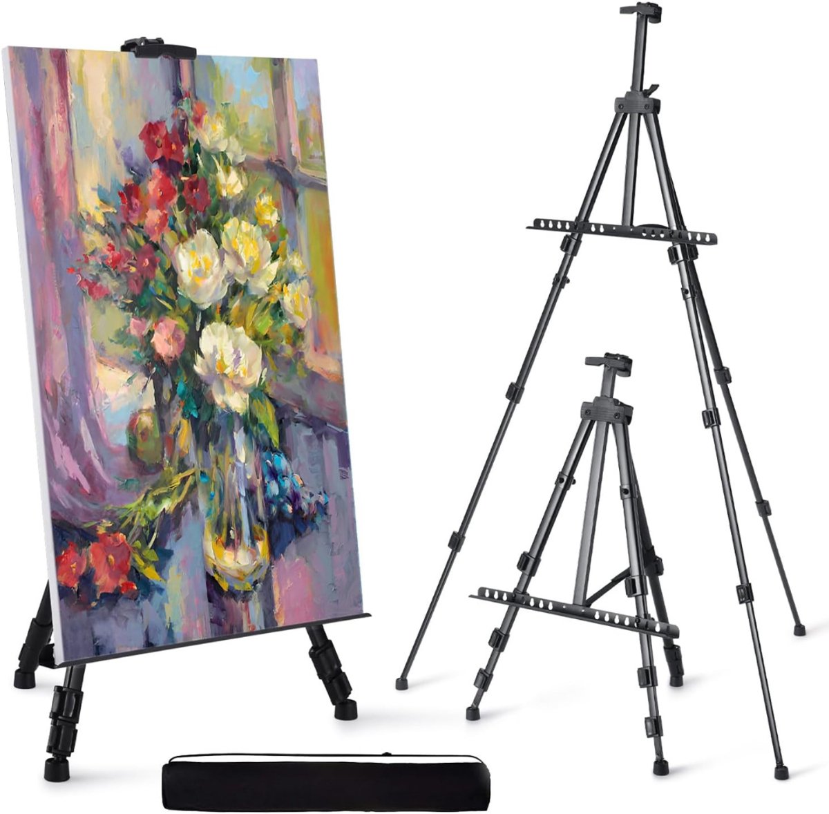 Aura® Atelierezel – Schildersezel Voor Volwassenen En Kinderen - Verstelbare Driepootezel - Veldezel - Studio ezel - Tafelezel – Workstation – Welkomstbord - Zwart - 45cm x 12cm x 10cm
