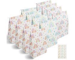 Kleurrijke Kraft Party Tassen - 12 Stuks, 13x22x8cm, Regenboog Snoepzakken, Cadeautassen voor Kinderfeestjes en Bruiloften, Inclusief Stickers