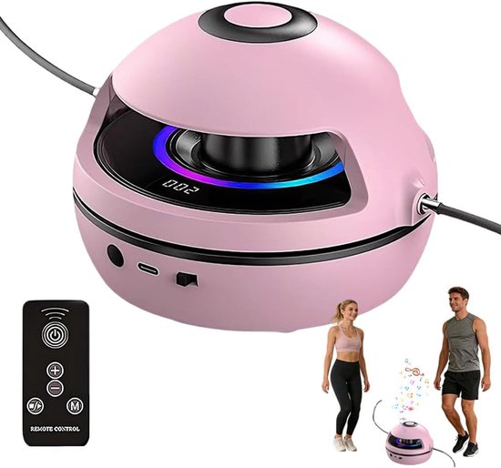 Elektronisch springtouw, slimme springtouwmachine met afstandsbediening, intelligente springtouwmachine met 10 snelheidsniveaus, LED-display, Bluetooth-muziek voor kinderen en volwassenen (roze)