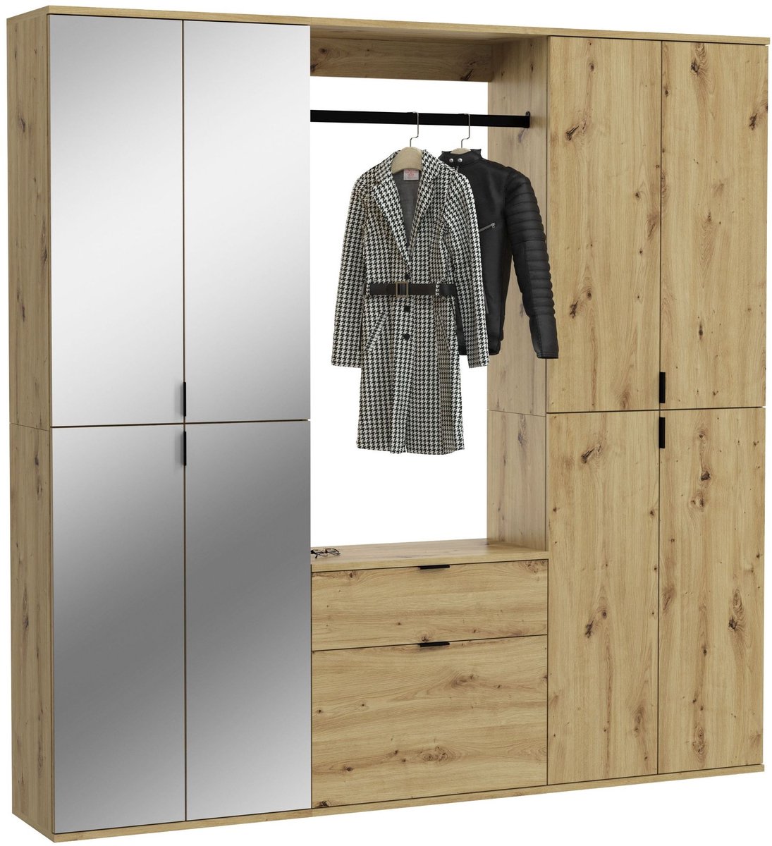 Kledingkast Projekt X Emob - Artisan Oak - 183x193x34 Cm - Spiegeldeuren