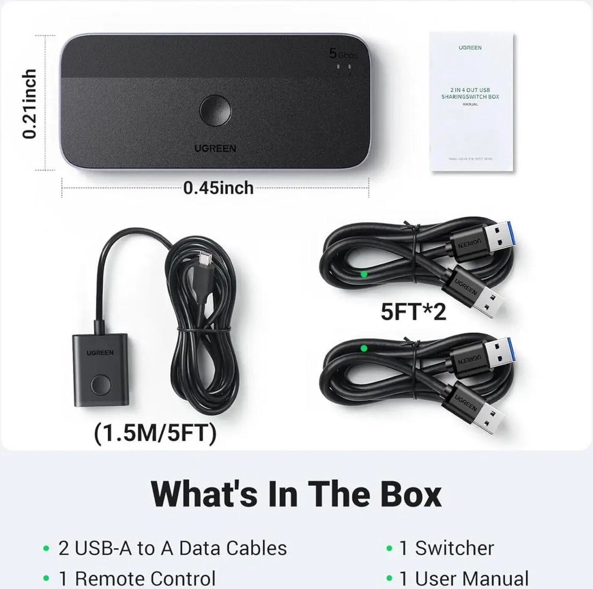 UGREEN USB 3.0 Sharing Switch - 2 in 4 Out - 2 Computers delen 4 USB-A/C apparaten - USB Switcher Hub voor toetsenbord, muis, printer - 5Gbps Dataoverdracht - Plug and Play — afbeelding 2