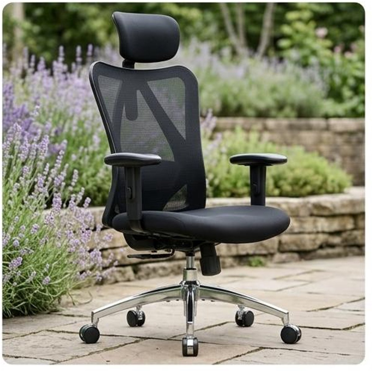 Ergonomische Bureaustoel 72x68,5x130 cm – Verstelbare Lendensteun, Hoofdsteun & Armleuningen, 126° Kantelfunctie, Belastbaar tot 150 kg, Zwart – Urbanhome