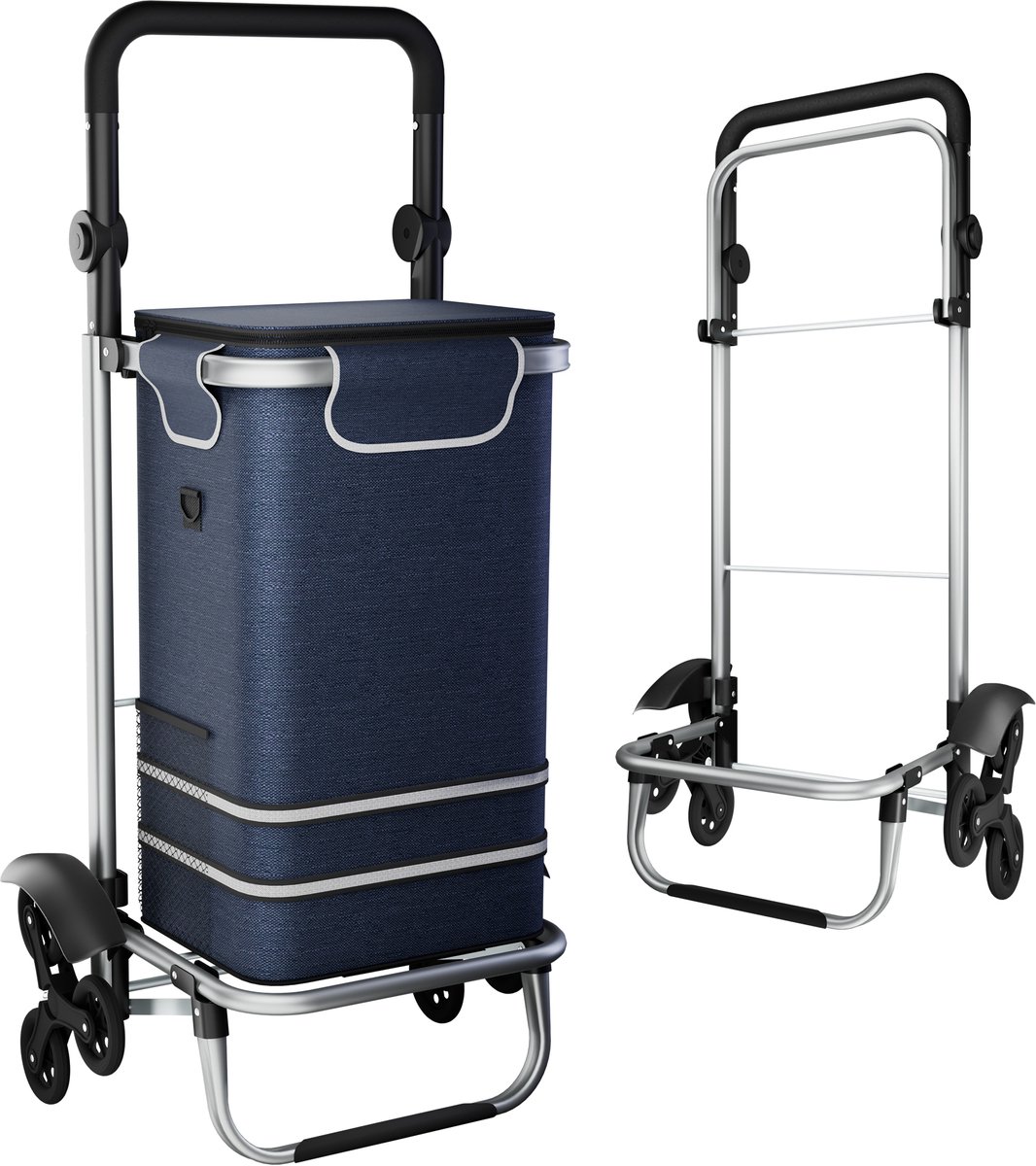 Opvouwbare Boodschappentrolley met Wielen – Boodschappenwagen 56L – Aluminium Transportwagen 30 kg – Winkelwagen met Oxford Tas – Lichtgewicht Bolderkar Klapbaar met Foam Wielen -100 × 46 × 41 cm - Blauw
