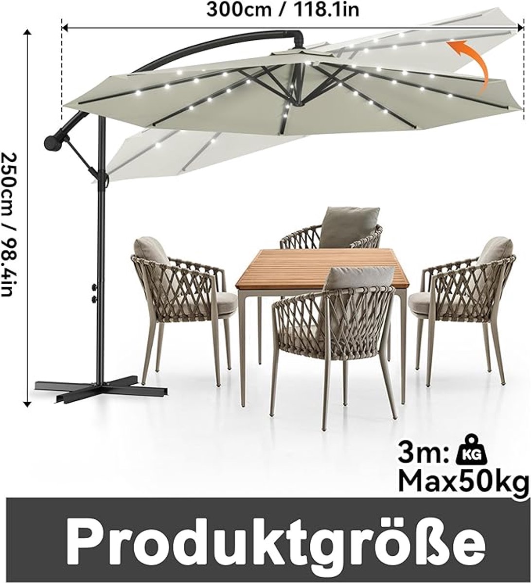 Tuinparasol Bellavero 200x300 cm – Rechteckiger Sonnenschirm mit Kurbel & 30° Neigung – UV50+ Wasserdichtes Polyester 160 g/m² – Robuster Stahlmast – LED Optional – Balkon, Terrasse, Garten & Pool ...