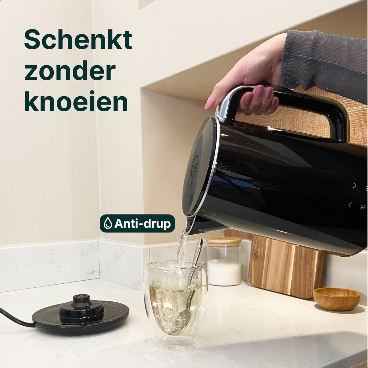 Vivid Green 2200W Waterkoker - 1.7L - Instelbare Temperatuur - BPA-vrij - Dubbelwandig - Warmhoudfunctie - Elektrisch - RVS - Zwart — afbeelding 6