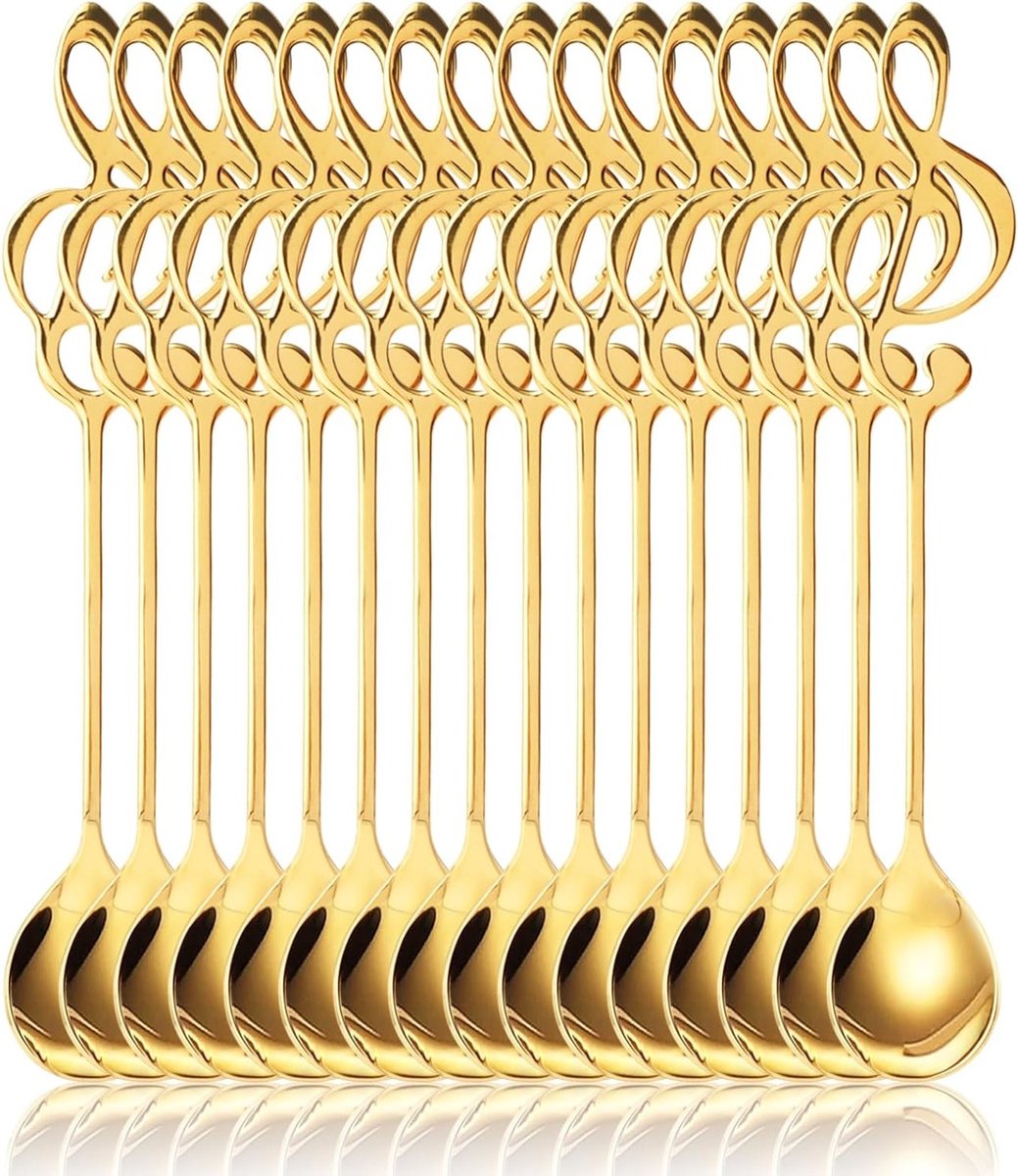 16 Delige Set Muzikale Theelepels in Goud, RVS Dessertlepels voor Koffie, Thee en Gebak, Perfecte Cadeaus voor Muziekliefhebbers