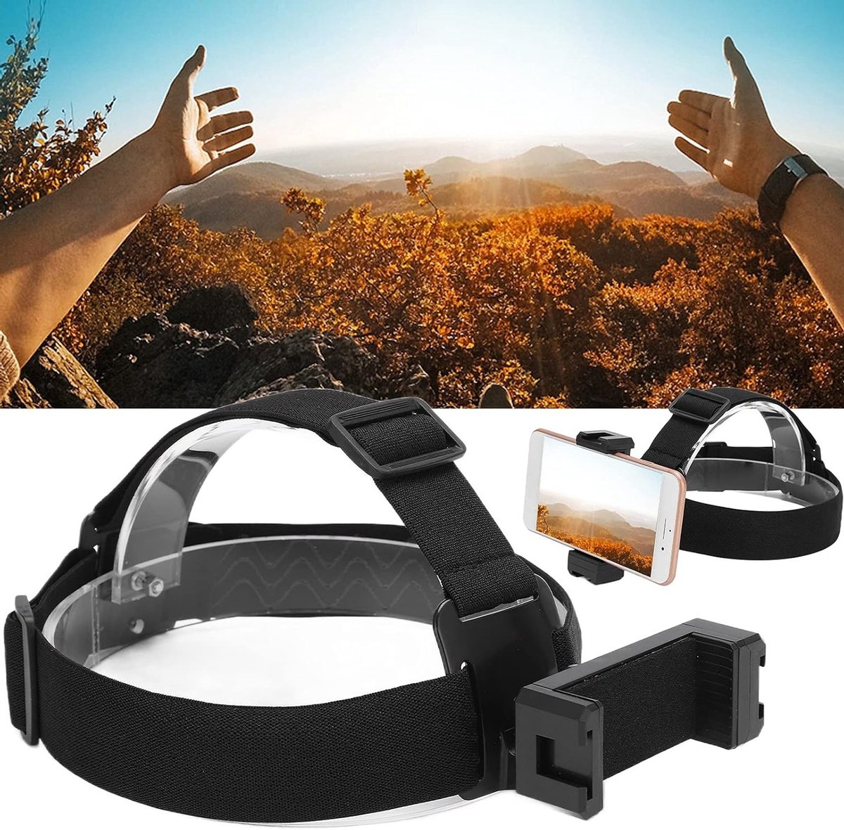 Verstelbare Hoofdband en Borstband voor Actiecamera's en Mobiele Telefoons, Geschikt voor Horizontale en Verticale Opnames, Ideaal voor Avontuurlijke Activiteiten