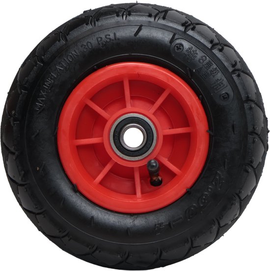 Steekwagenwiel - 2.50-4 - luchtband en kunststof velg - maximale belasting 100 kg - asgat/naafdiameter: 16 mm - inclusief kogellager