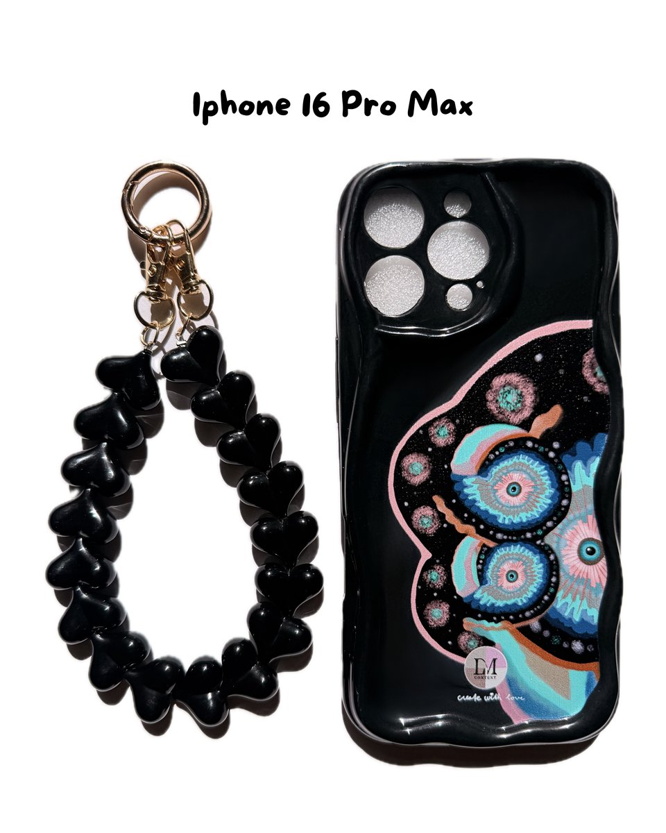 iPhone 16 Pro Max Telefoonhoesje met Ketting – Art Design – iPhonecase – zwart