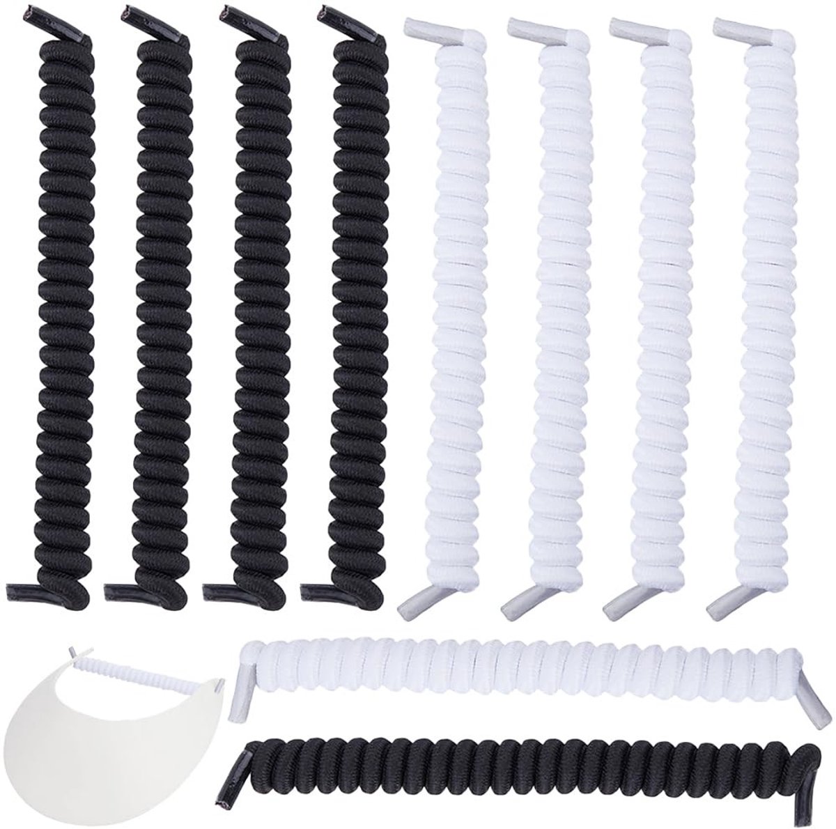 CRASPIRE 6 Paar Curly No Tie Veters Zwart Wit - Elastische Schoenveters voor Sneakers