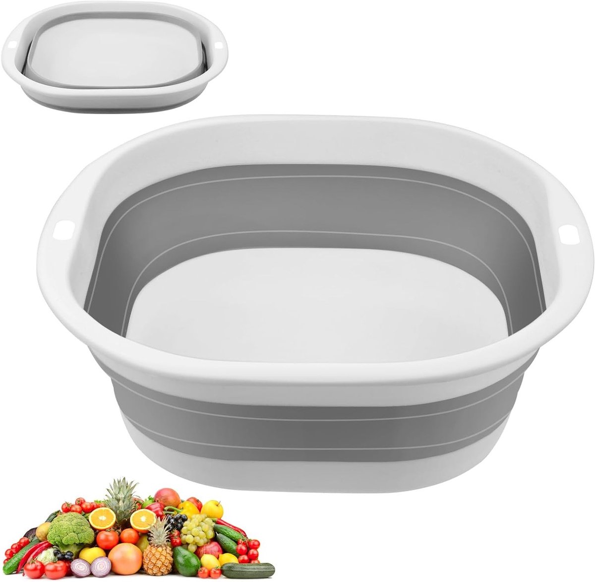 Vouwbare Afwaskom van 5L, Handwasbak van Siliconen, Ruimtebesparende Multifunctionele Kom voor Keuken, Kamperen, Reizen en Buitenshuis, Grijs