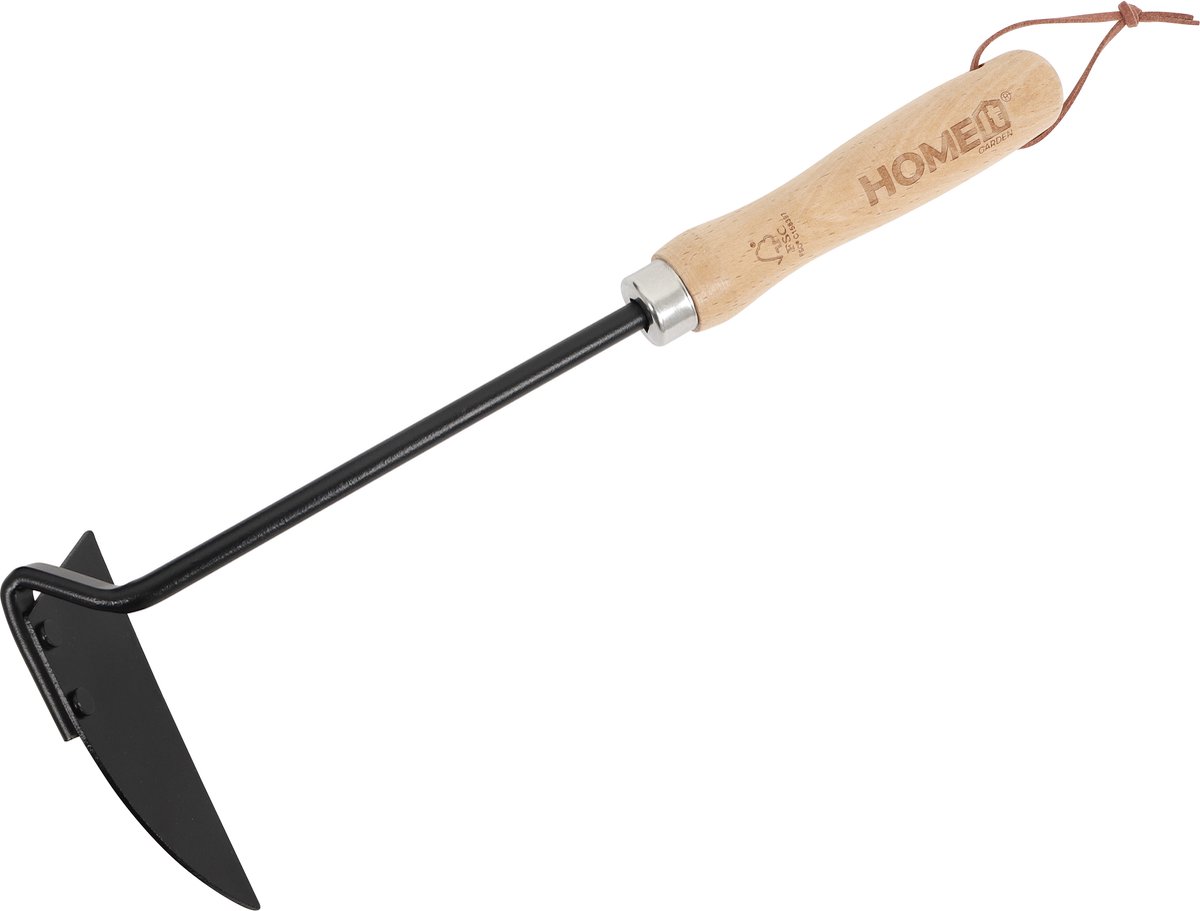 HOME It® Japanse handhak – Tuingereedschap voor onkruid verwijderen, grond losmaken en wortels snijden – Met houten handvat en leren ophanglus – Compacte hak voor precisiewerk in de tuin