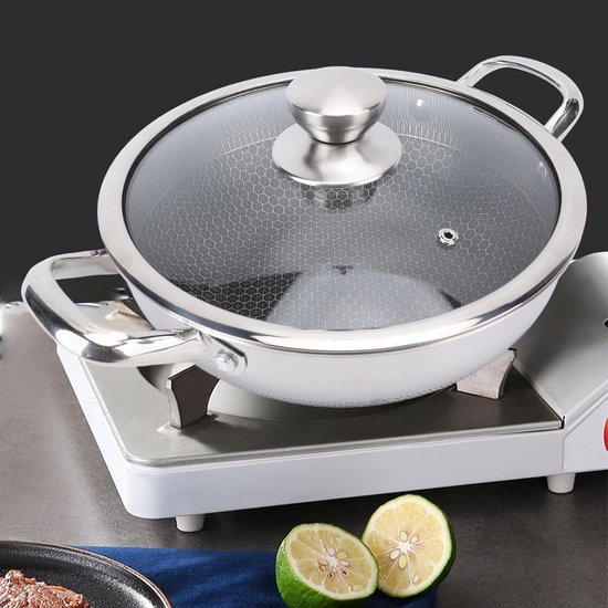 Koekenpan RVS - Koekepan Grillpan - Gezond Bakken - Dubbelzijdige Honingraat - 30 cm - Zilver — afbeelding 2