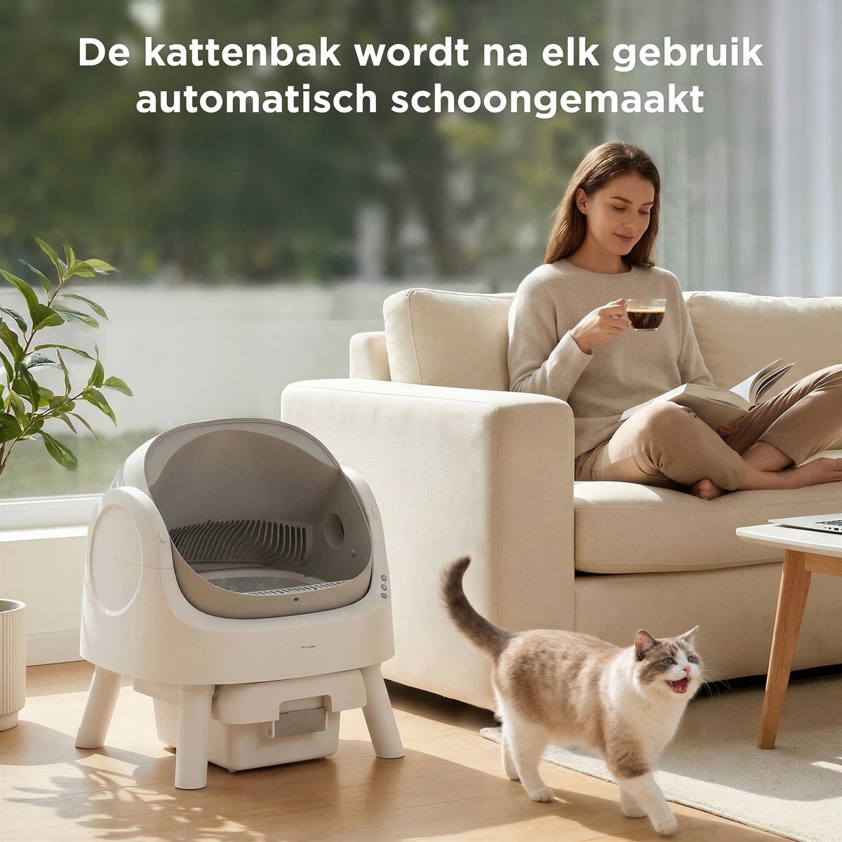TrevoPet Automatische Kattenbak - Zelfreinigend & Veilig - Wit & Grijs thumbnail 2