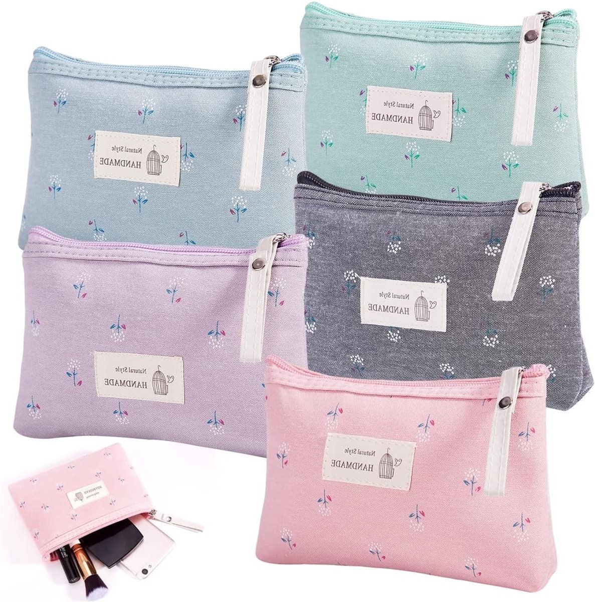 Set van 5 Kleine Cosmetica Tassen, 17 x 11,5 x 4 cm, Mini Make-up Tas voor Pencils, Toilettas en Kleine Accessoires - Perfect voor Vrouwen