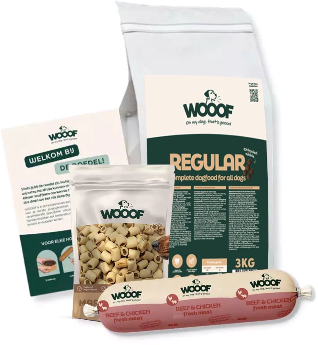 Wooof WOOOF Regular Krokant Hondenvoer Probeerpakket - Hondenbrokken Droogvoer - 3kg