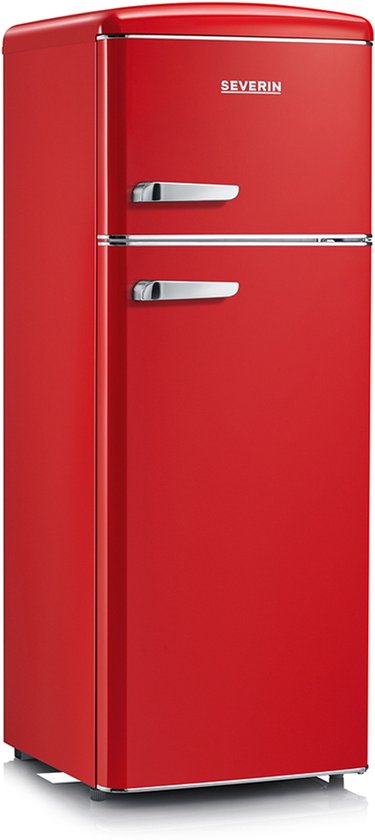 Severin RKG 8944 Retro Koel-vriescombinatie Dubbeldeurs – 206L – Rood – LED Verlichting – Energiezuinig