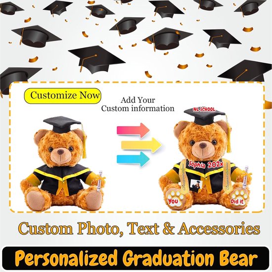 Afstudeerbeer - Teddybeer met tekst - Cadeau geven - Gepersonaliseerd met foto - 20cm - Kleur 13 — afbeelding 3