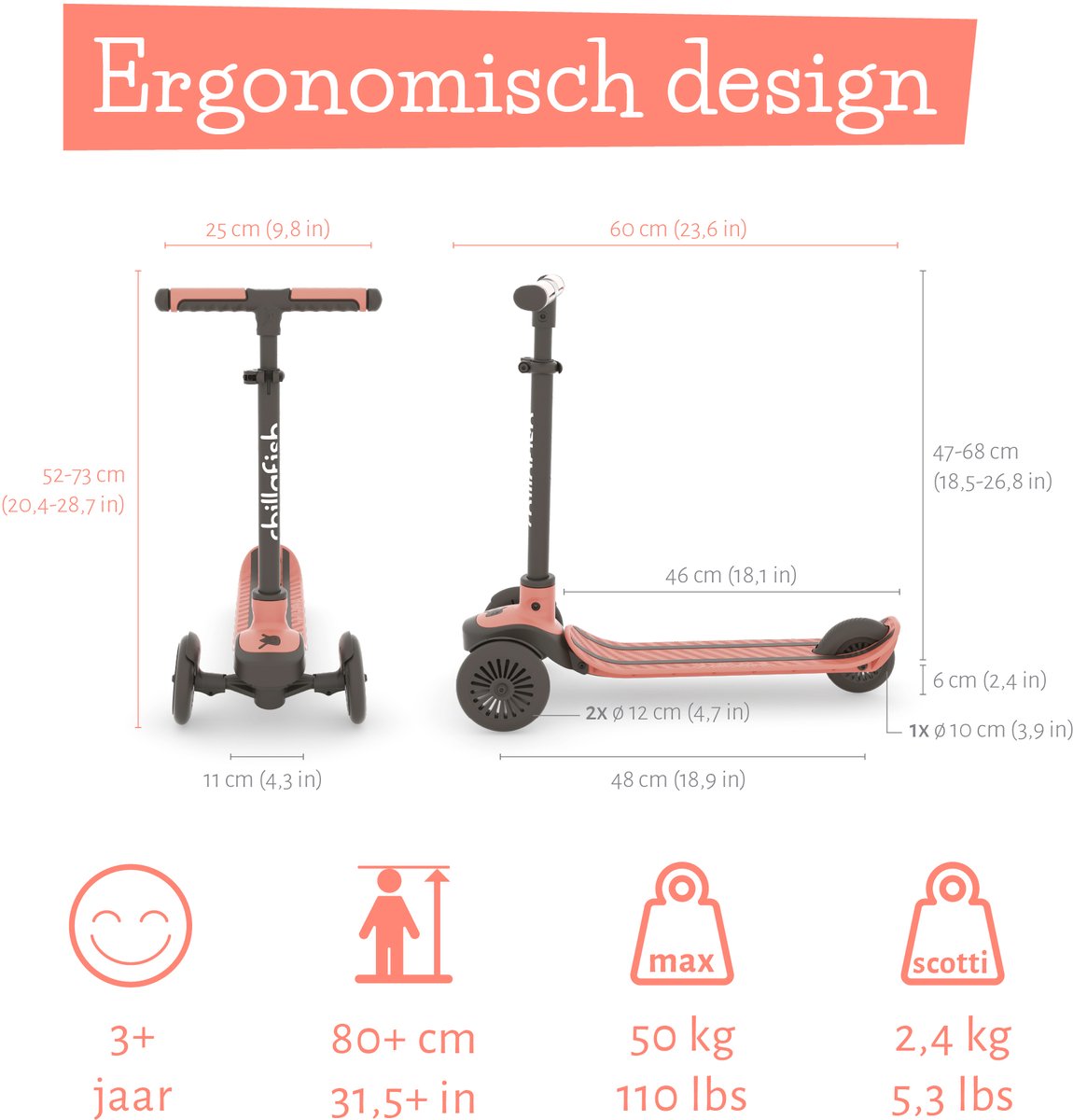Chillafish Kinderstep 3 Jaar met drie wielen - Oranje Roze - Lichtgewicht step met afneembaar stuur en voetrem - Aanpasbaar in hoogte - Leun-om-te-sturen - Extra grip handgrepen - Model Scotti 3 thumbnail 2