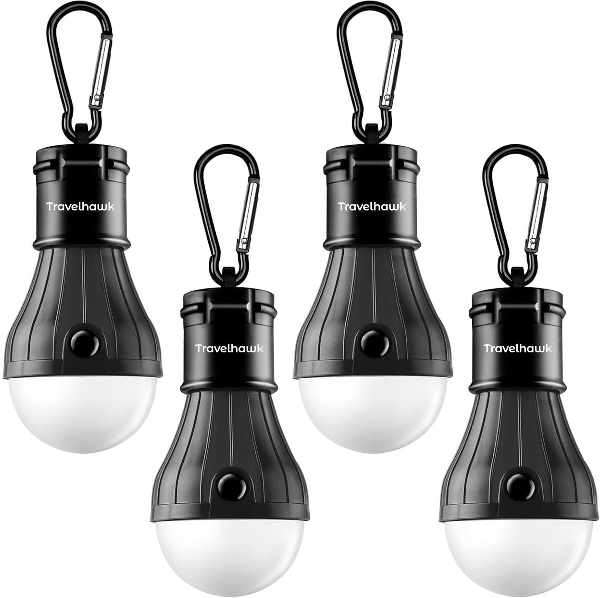Travelhawk Camping lamp - 4 Stuks - Kampeerlamp - Tentlamp - Noodverlichting - Op Batterijen - Zwart