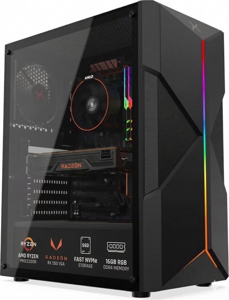 ScreenON GamePC Astral - AMD Ryzen 5 2600X - 16GB RAM - 500GB SSD - Radeon RX 550 - WiFi & Bluetooth - Windows 11 Pro