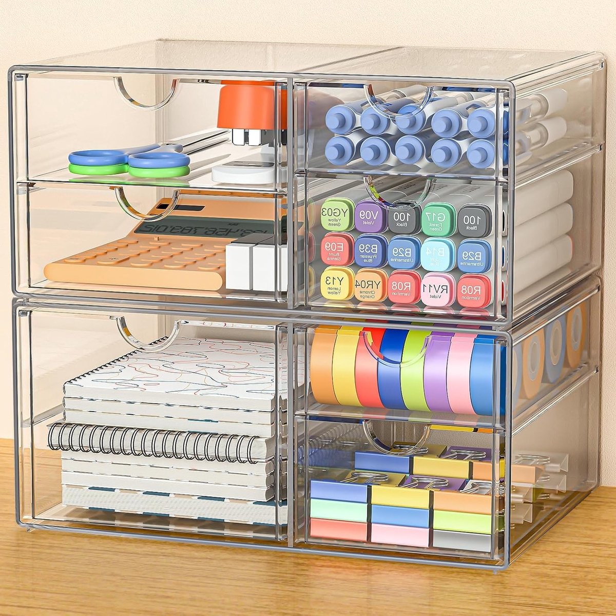 Make-up Organizer met 7 Laden en 2 Stuks Bureau Benodigdheden, Doorzichtig en Stofdicht, Perfect voor Sieraden en Bureau Accessoires