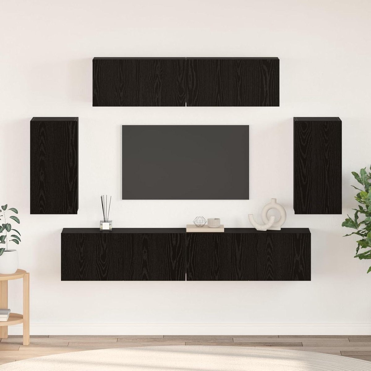 Tv-kast met Deur - Televisiekast Dressoir - Opbergen Media - Zwart Eiken Afwerking - 80 x 30 x 30.5 cm