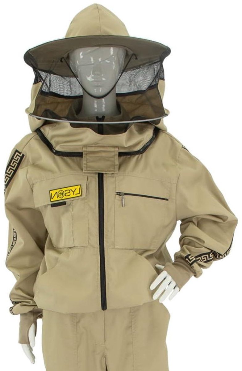 Imkerjas met capuchon - Bijenjas Beschermjas - Veilig Bijen Houden - Afneembare Hoed Mesh - Maat L - Beige
