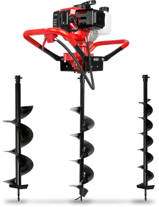 EBERTH grondboormachine, tuinboormachine, benzine, 3 pk, incl. 3 boorkoppen met een diameter van 100, 150 en 200 mm, grote handgreep, 52 cc, tweetaktmotor, 1,2 l tank, centrifugale koppeling, traploze toerentalregeling van EBERTH — afbeelding 3