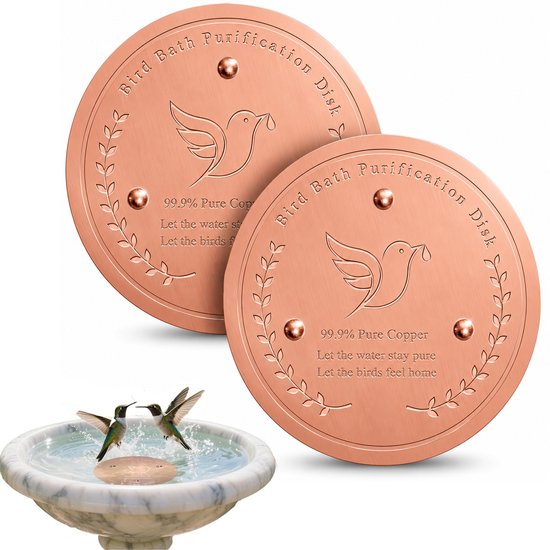 Koperen Schijf voor Vogelbad - 2 Stuks - 10cm - 99.9% Puur Koper - Natuurlijke Waterzuivering - Voorkomt Algen - Veilig voor Vogels