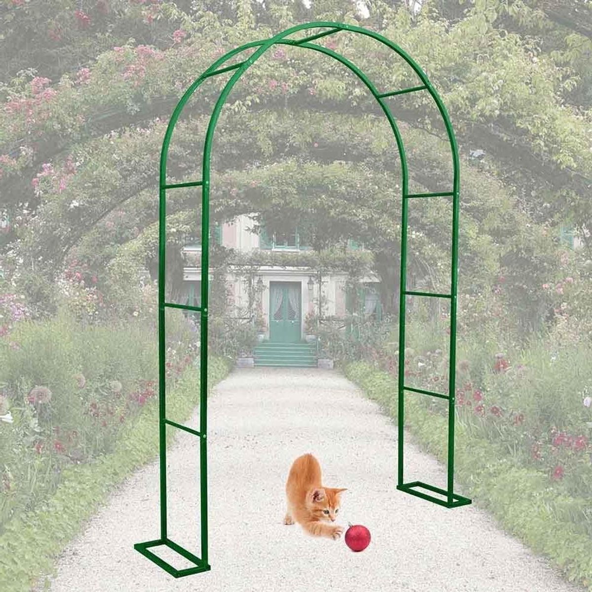 Rozenboog Tuinboog - Bruiloftsboog Klimplanten - Tuindecoratie - Stabiele Metalen Basis - 1.8M x 2.2M - Groen
