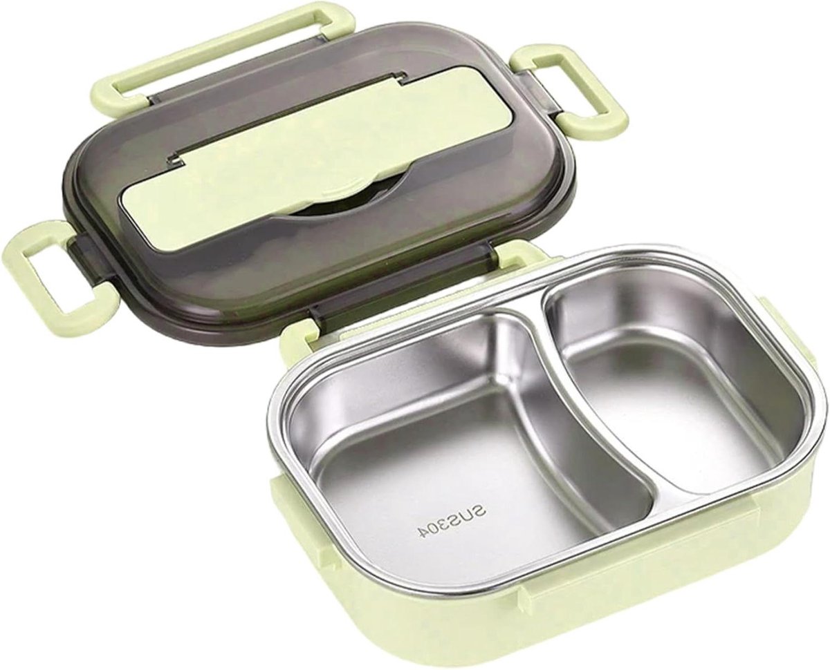 Thermos Lunchbox - Voedsel Container - Maaltijden Warm Houden - Lekvrij Dubbel Compartiment - 23 x 17 cm - Groen