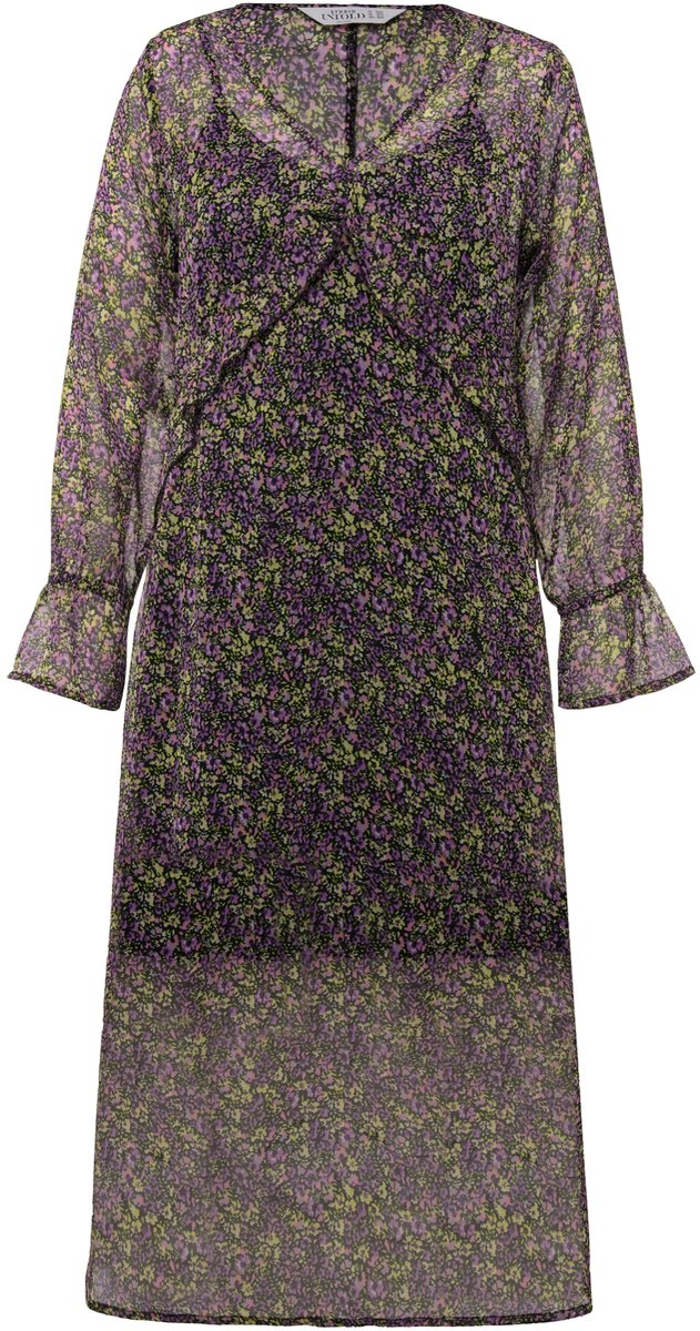 Studio Untold - Dames - Maxi jurk A-lijn chiffon minimalistische bloemen V-hals - Lavendel - Maat 50+